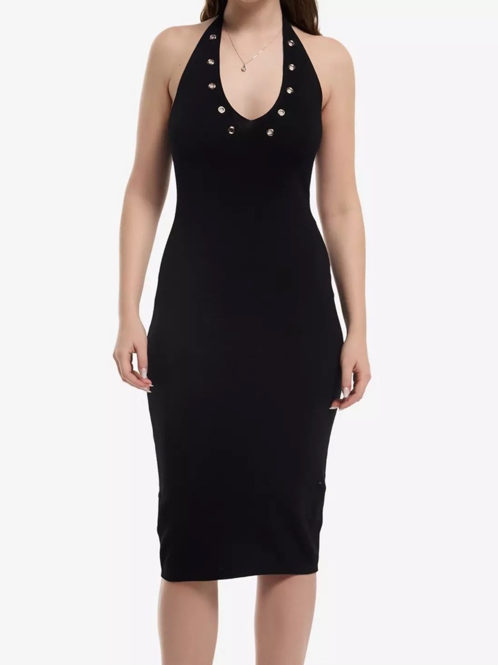 Derek Heart Black Grommet Halter Midi Dress